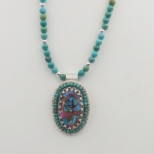 Click to view detail for DKC-1154 Pendant TQ on TQ Beaded Necklace $250